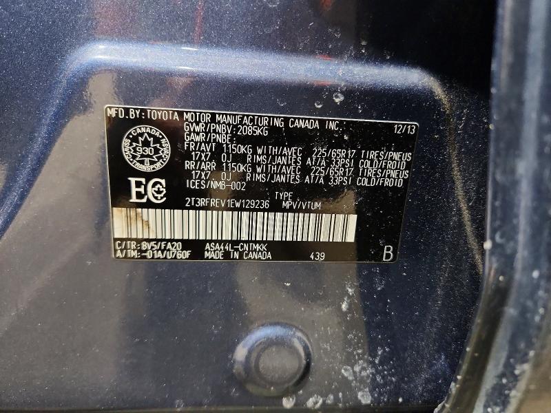 Auction sale of the 2014 Toyota Rav4, vin: 2T3RFREV1EW129236, lot number: 73610445