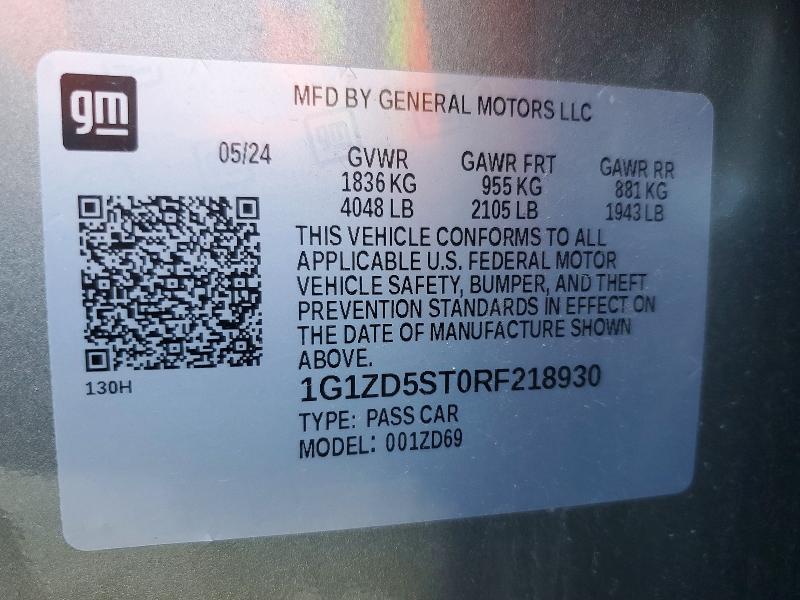 2024 Chevrolet Malibu მანქანა იყიდება აუქციონზე, vin: 1G1ZD5ST0RF218930, აუქციონის ნომერი: 98841885