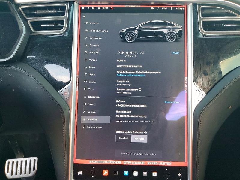 2017 Tesla Model X მანქანა იყიდება აუქციონზე, vin: 5YJXCBE27HF051438, აუქციონის ნომერი: 92171525