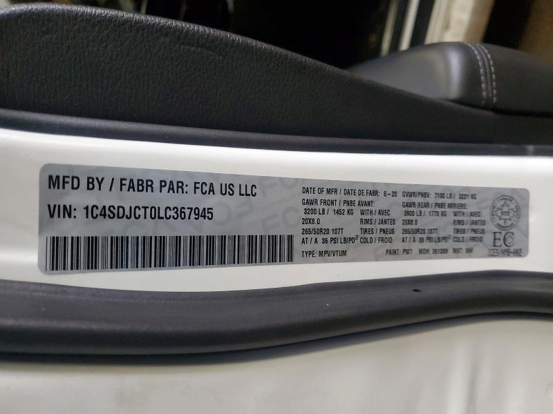 Продажа на аукционе авто 2020 Dodge Durango R/, vin: 1C4SDJCT0LC367945, номер лота: 73375315
