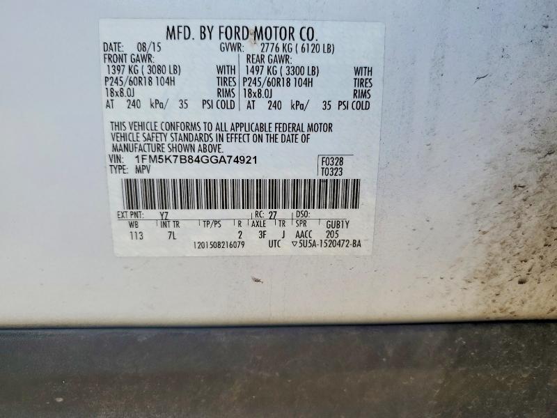 2016 Ford Explorer მანქანა იყიდება აუქციონზე, vin: 1FM5K7B84GGA74921, აუქციონის ნომერი: 74360745