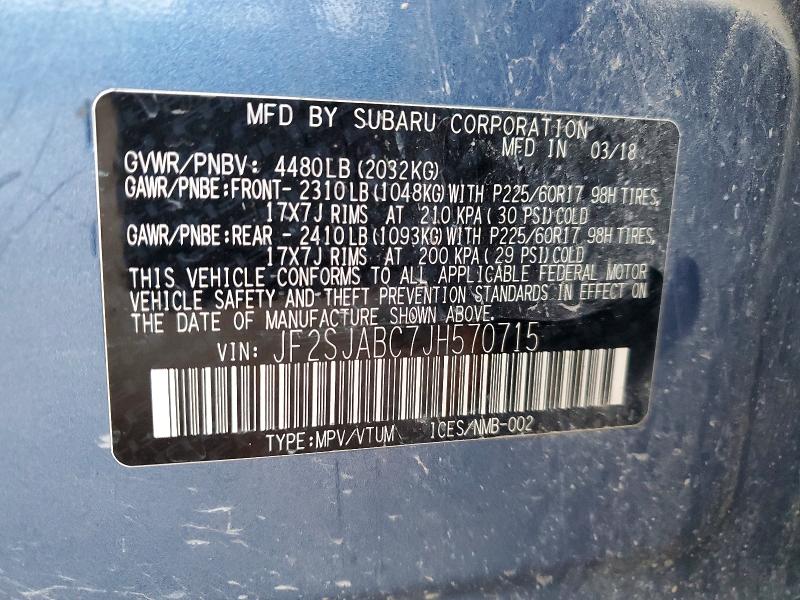 Aukcja sprzedaży 2018 Subaru Forester, vin: JF2SJABC7JH570715, numer aukcji: 74253665