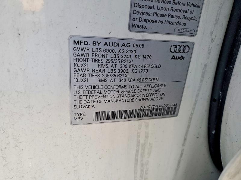 Aukcja sprzedaży 2009 Audi Q7, vin: WA1CV74L09D015545, numer aukcji: 72815885