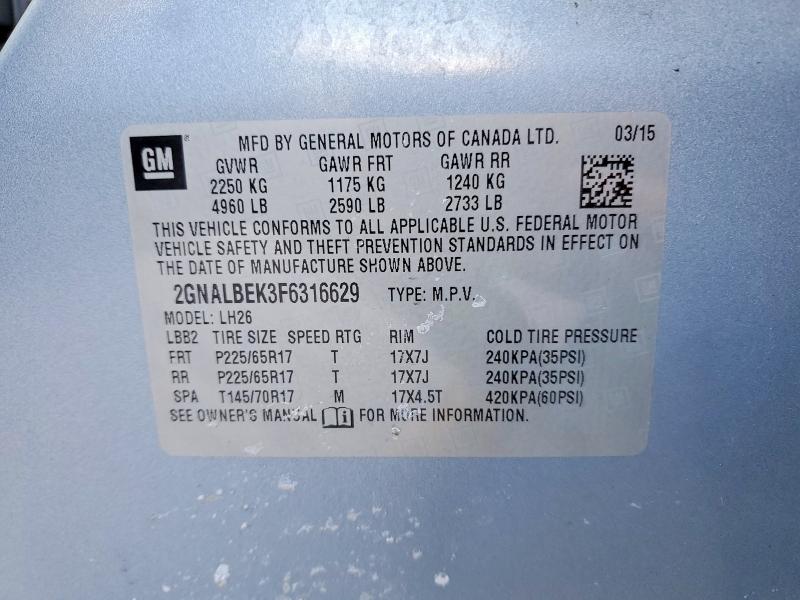 73960115 :رقم المزاد ، 2GNALBEK3F6316629 vin ، 2015 Chevrolet Equinox مزاد بيع