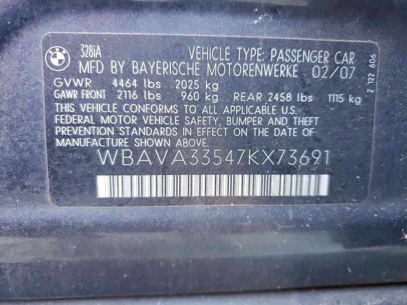 Продаж на аукціоні авто 2007 Bmw 328, vin: WBAVA33547KX73691, номер лоту: 98315785
