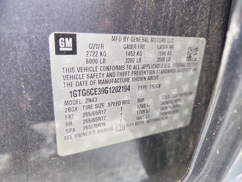74129015 :رقم المزاد ، 1GTG6CE39G1202194 vin ، 2016 Gmc Canyon مزاد بيع