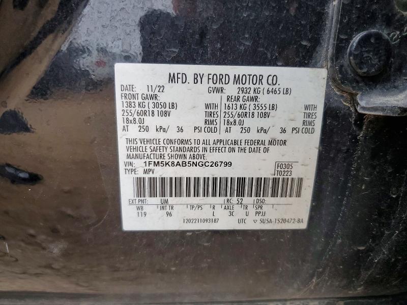 2022 Ford Explorer P მანქანა იყიდება აუქციონზე, vin: 1FM5K8AB5NGC26799, აუქციონის ნომერი: 74385135