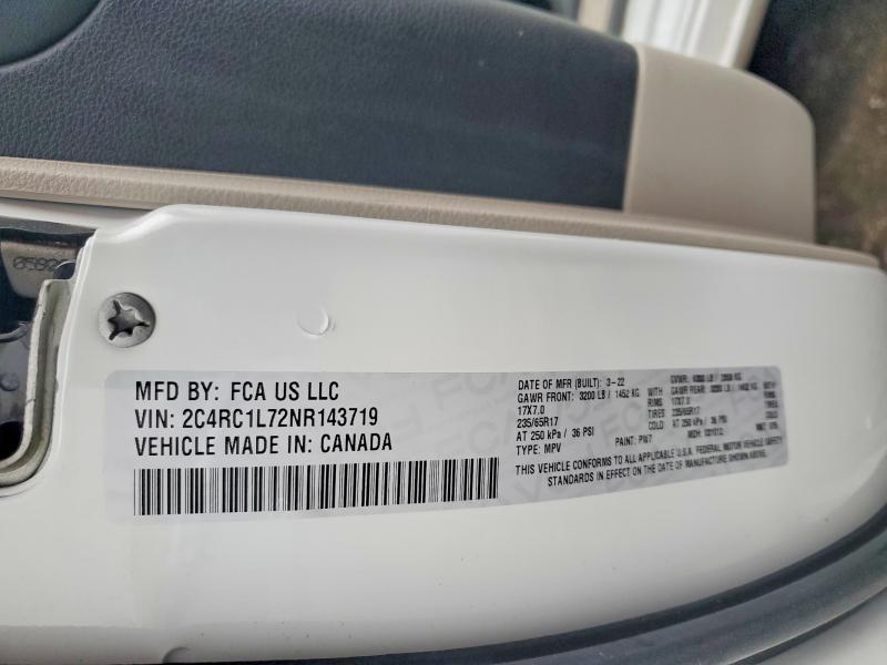 Продаж на аукціоні авто 2022 Chrysler Pacifica, vin: 2C4RC1L72NR143719, номер лоту: 74404985