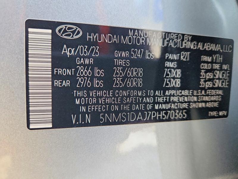 Aukcja sprzedaży 2023 Hyundai Santa Fe, vin: 5NMS1DAJ7PH570365, numer aukcji: 74990485