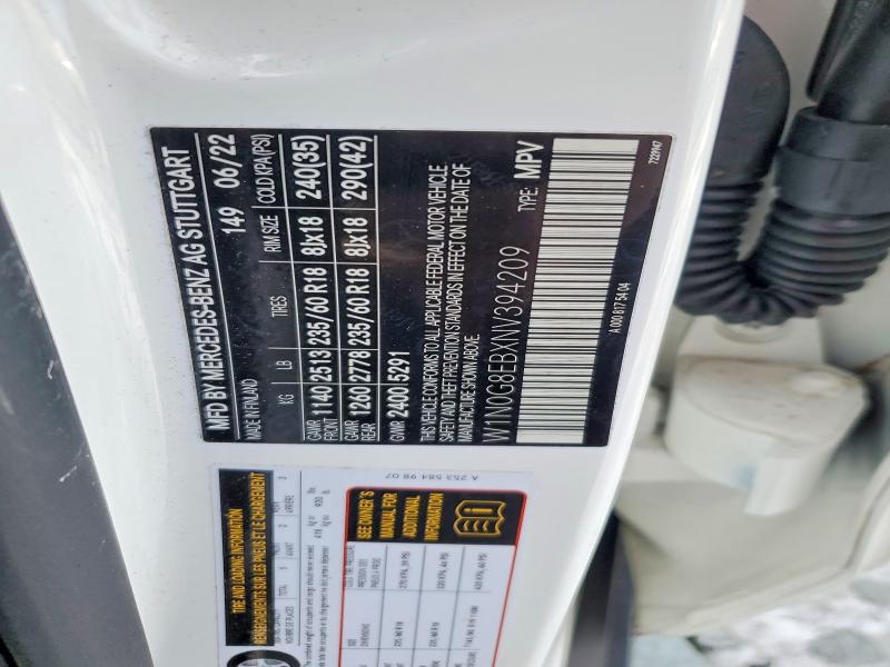 Aukcja sprzedaży 2022 Mercedes-benz Glc, vin: W1N0G8EBXNV394209, numer aukcji: 73837855