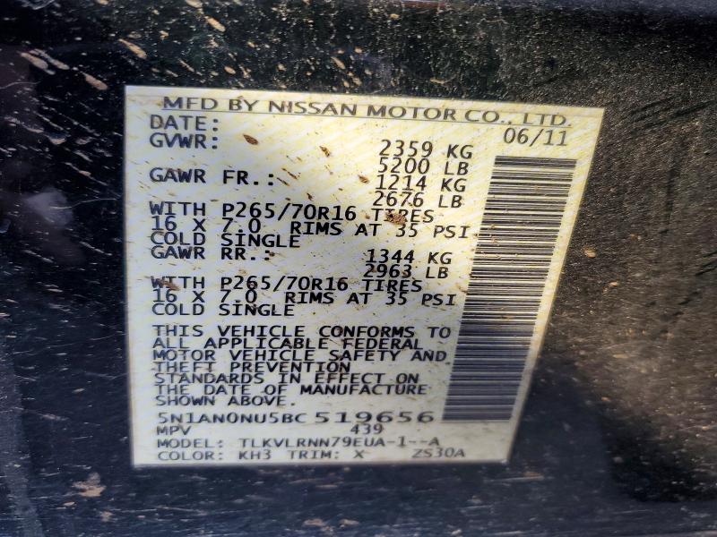 2011 Nissan Xterra მანქანა იყიდება აუქციონზე, vin: 5N1AN0NU5BC519656, აუქციონის ნომერი: 74746375