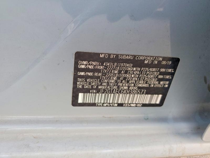 75617485 :رقم المزاد ، JF2GTAEC6KH386573 vin ، 2019 Subaru Crosstrek مزاد بيع