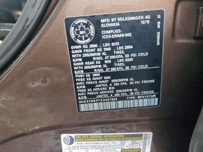 Aukcja sprzedaży 2014 Volkswagen Touareg, vin: WVGEF9BP7ED007834, numer aukcji: 98458845