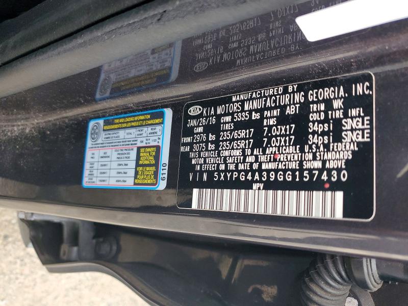 Aukcja sprzedaży 2016 Kia Sorento, vin: 5XYPG4A39GG157430, numer aukcji: 98458875