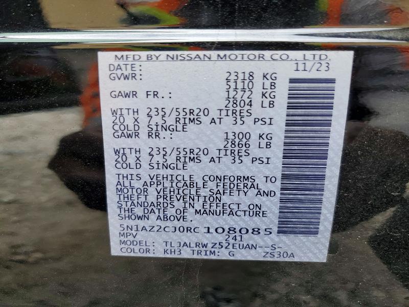 Продаж на аукціоні авто 2024 Nissan Murano Sl, vin: 5N1AZ2CJ0RC108085, номер лоту: 77775305