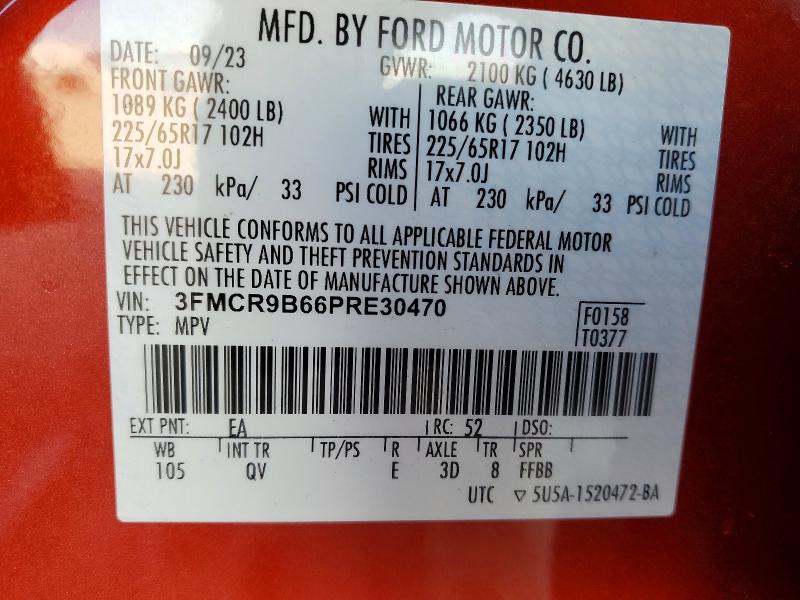 Продажа на аукционе авто 2023 Ford Bronco Sport, vin: 3FMCR9B66PRE30470, номер лота: 74045255