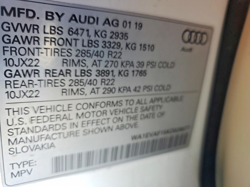 Aukcja sprzedaży 2019 Audi Q8, vin: WA1EVAF15KD026077, numer aukcji: 98443875
