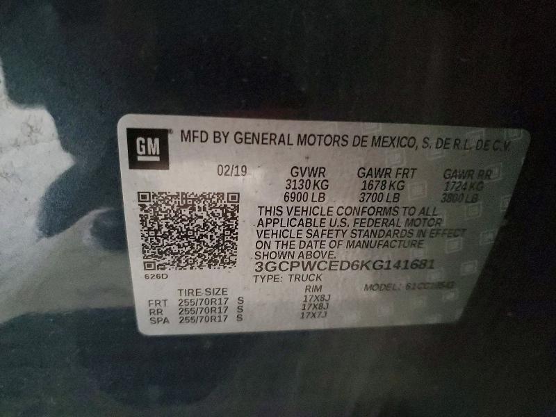 2019 Chevrolet Silverado მანქანა იყიდება აუქციონზე, vin: 3GCPWCED6KG141681, აუქციონის ნომერი: 72197745