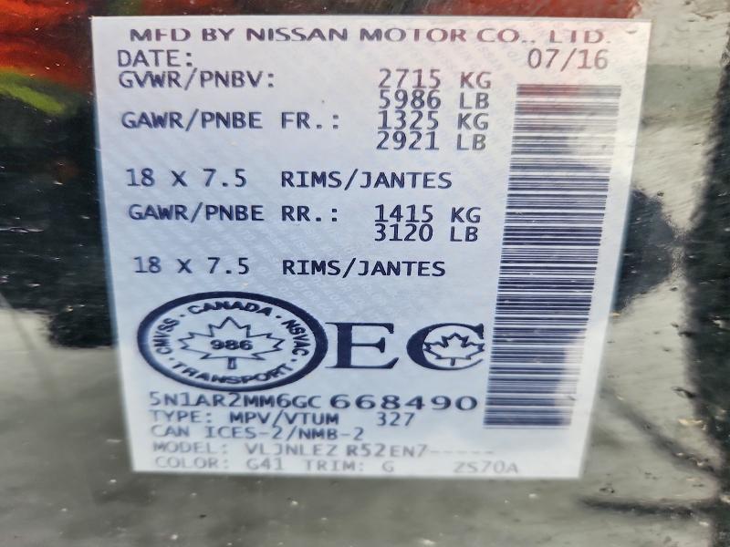 Продажа на аукционе авто 2016 Nissan Pathfinder, vin: 5N1AR2MM6GC668490, номер лота: 72539295