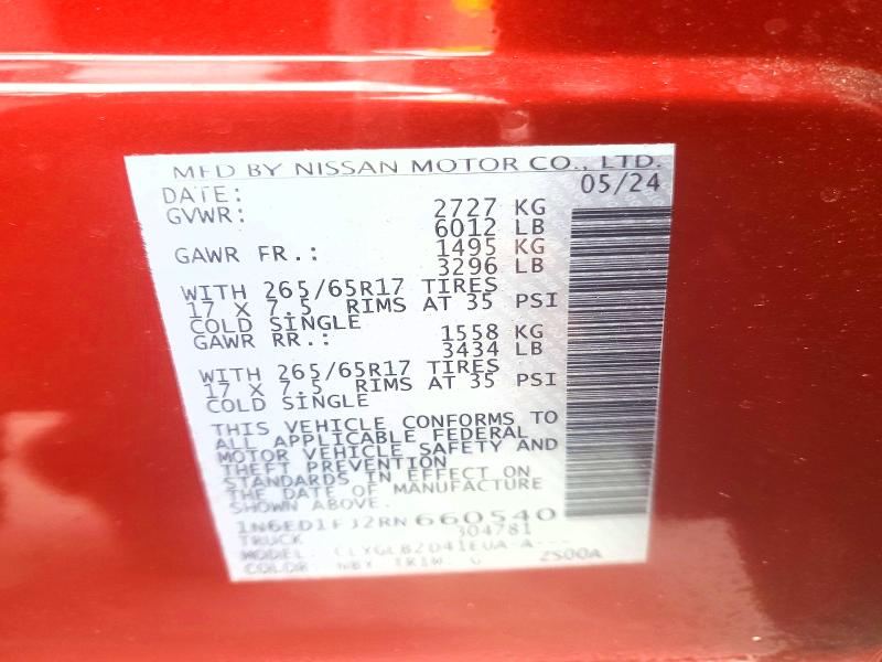 99305875 :رقم المزاد ، 1N6ED1FJ2RN660540 vin ، 2024 Nissan Frontier مزاد بيع