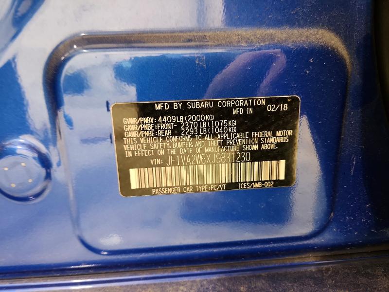 Продажа на аукционе авто 2018 Subaru Wrx Sti Li, vin: JF1VA2W6XJ9831230, номер лота: 99580505