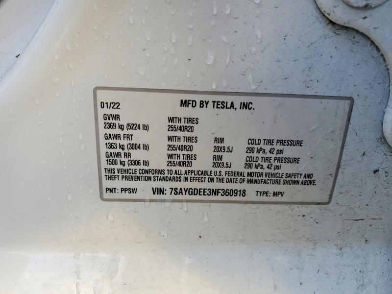 Продажа на аукционе авто 2022 Tesla Model Y, vin: 7SAYGDEE3NF360918, номер лота: 98782205