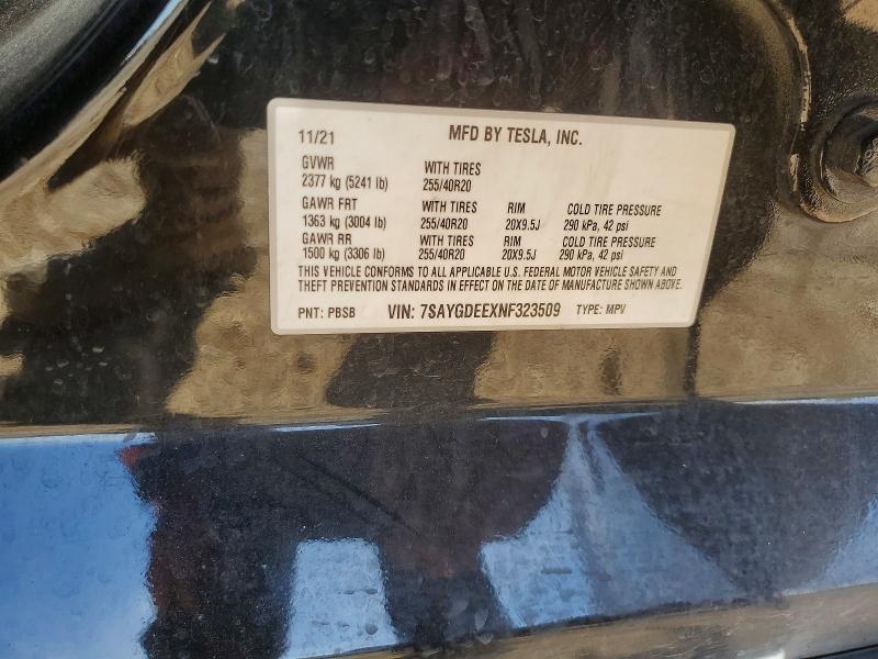 74787745 :رقم المزاد ، 7SAYGDEEXNF323509 vin ، 2022 Tesla Model Y مزاد بيع