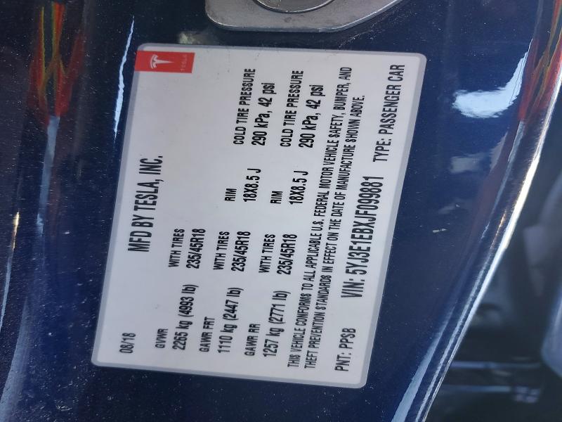 Продаж на аукціоні авто 2018 Tesla Model 3, vin: 5YJ3E1EBXJF099881, номер лоту: 75168095