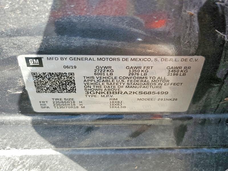 97678795 :رقم المزاد ، 3GNKBBRA2KS685499 vin ، 2019 Chevrolet Blazer 1lt مزاد بيع