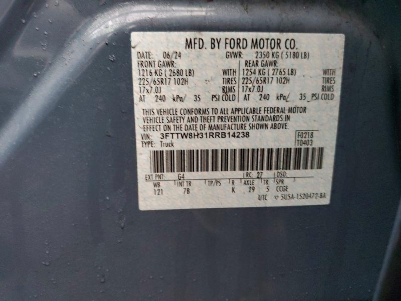 Продаж на аукціоні авто 2024 Ford Maverick, vin: 3FTTW8H31RRB14238, номер лоту: 98232785