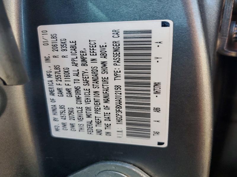 98411125 :رقم المزاد ، 1HGCP3F8XAA012158 vin ، 2010 Honda Accord Exl مزاد بيع