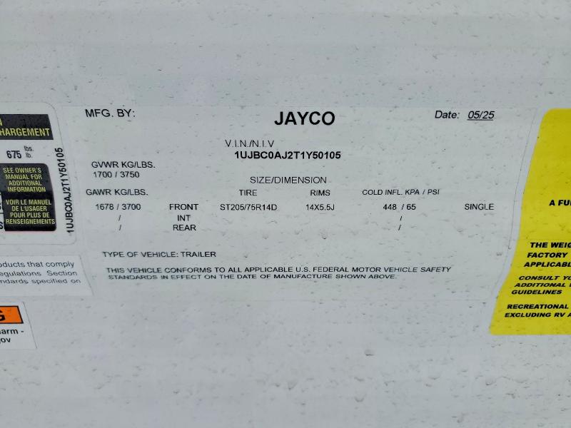 Aukcja sprzedaży 2026 Jayco Jay Flight, vin: 1UJBC0AJ2T1Y50105, numer aukcji: 73051715