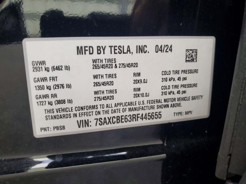 Продажа на аукционе авто 2024 Tesla Model X, vin: 7SAXCBE63RF445655, номер лота: 73430665