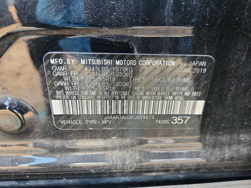 75294995 :رقم المزاد ، JA4AR3AU0KU024673 vin ، 2019 Mitsubishi Outlander Sport مزاد بيع