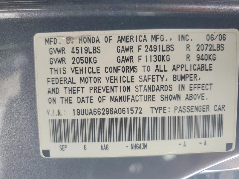 Aukcja sprzedaży 2006 Acura 3.2tl, vin: 19UUA66296A061572, numer aukcji: 73525615