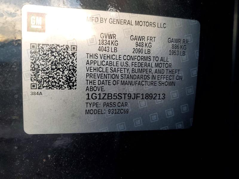 2018 Chevrolet Malibu მანქანა იყიდება აუქციონზე, vin: 1G1ZB5ST9JF189213, აუქციონის ნომერი: 98156955