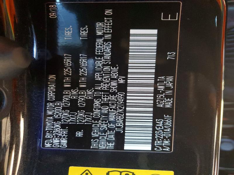Aukcja sprzedaży 2019 Lexus Nx 300 Bas, vin: JTJBARBZ7K2194990, numer aukcji: 72231985