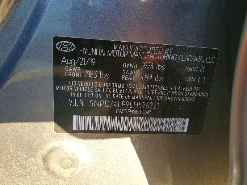 Auction sale of the 2020 Hyundai Elantra, vin: 5NPD74LF9LH526221, lot number: 73085975