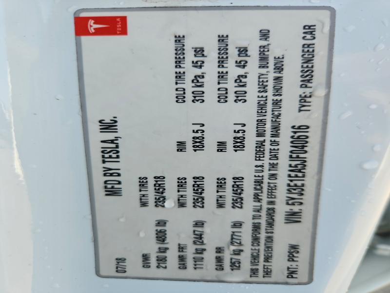 Продажа на аукционе авто 2018 Tesla Model 3, vin: 5YJ3E1EA5JF040616, номер лота: 73877045