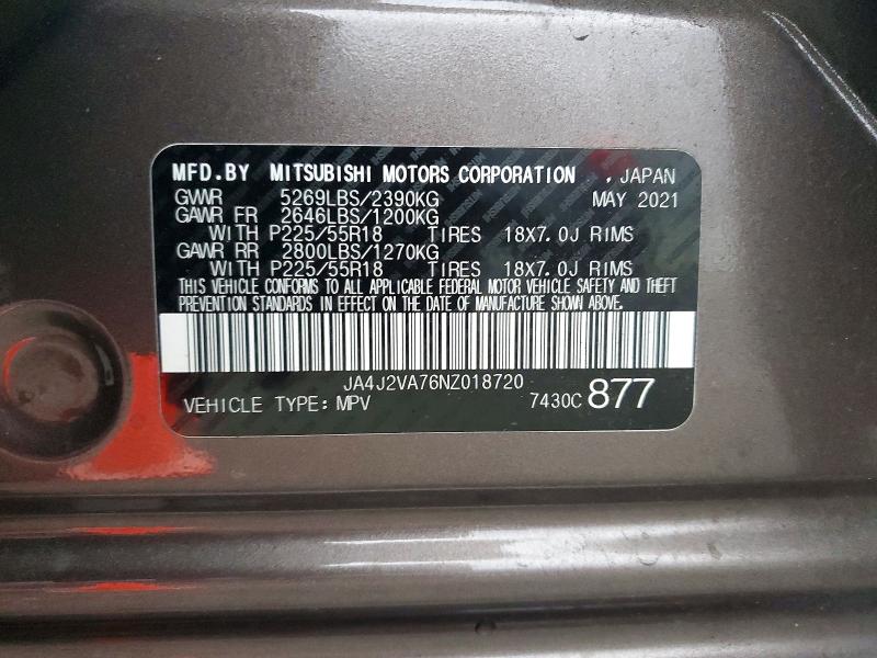 Продаж на аукціоні авто 2022 Mitsubishi Outlander, vin: JA4J2VA76NZ018720, номер лоту: 99708365
