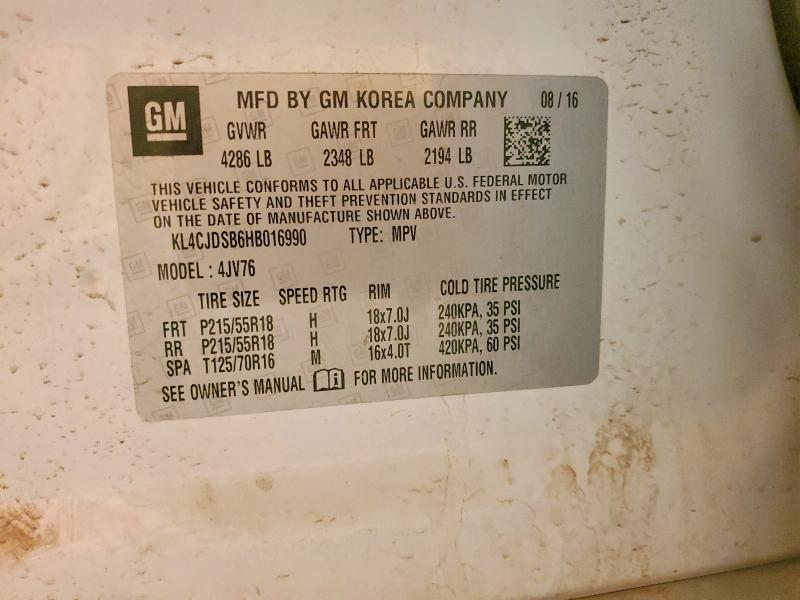 2017 Buick Encore მანქანა იყიდება აუქციონზე, vin: KL4CJDSB6HB016990, აუქციონის ნომერი: 73321925