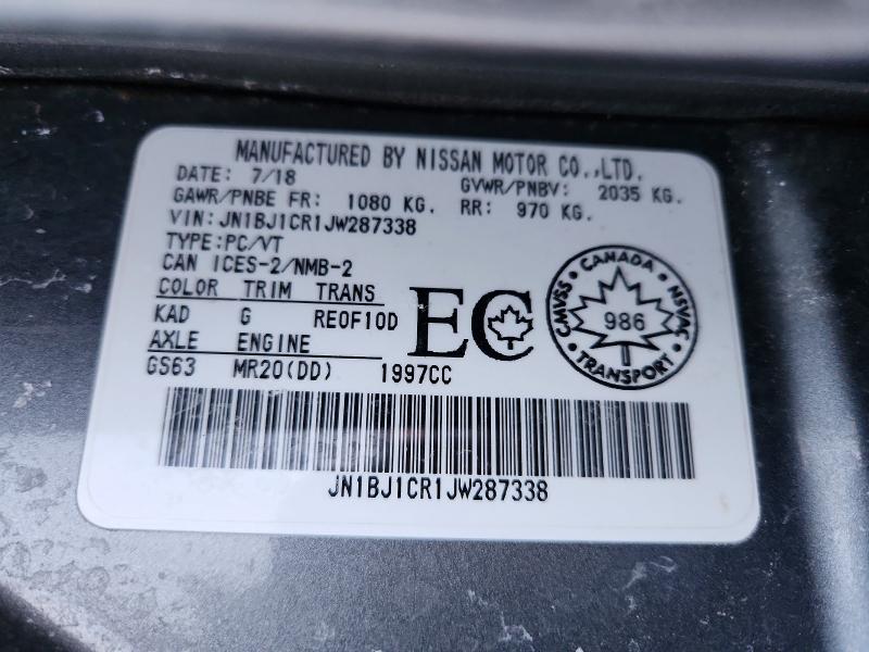 99214745 :رقم المزاد ، JN1BJ1CR1JW287338 vin ، 2018 Nissan Rogue Sport مزاد بيع