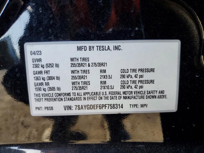 74483615 :رقم المزاد ، 7SAYGDEF6PF758314 vin ، 2023 Tesla Model Y مزاد بيع