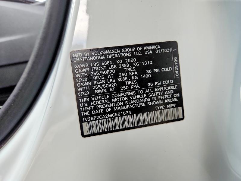 Aukcja sprzedaży 2021 Volkswagen Atlas, vin: 1V2BP2CA2MC561534, numer aukcji: 72265245