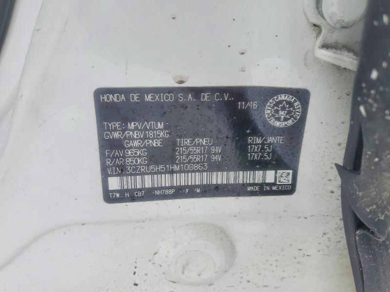 73979145 :رقم المزاد ، 3CZRU5H51HM100863 vin ، 2017 Honda Hr-v مزاد بيع