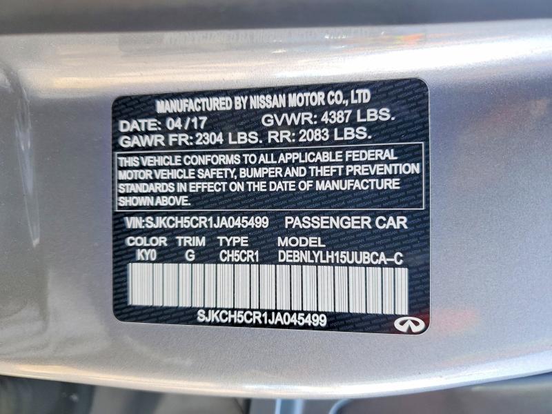 73581805 :رقم المزاد ، SJKCH5CR1JA045499 vin ، 2018 Infiniti Qx30 مزاد بيع