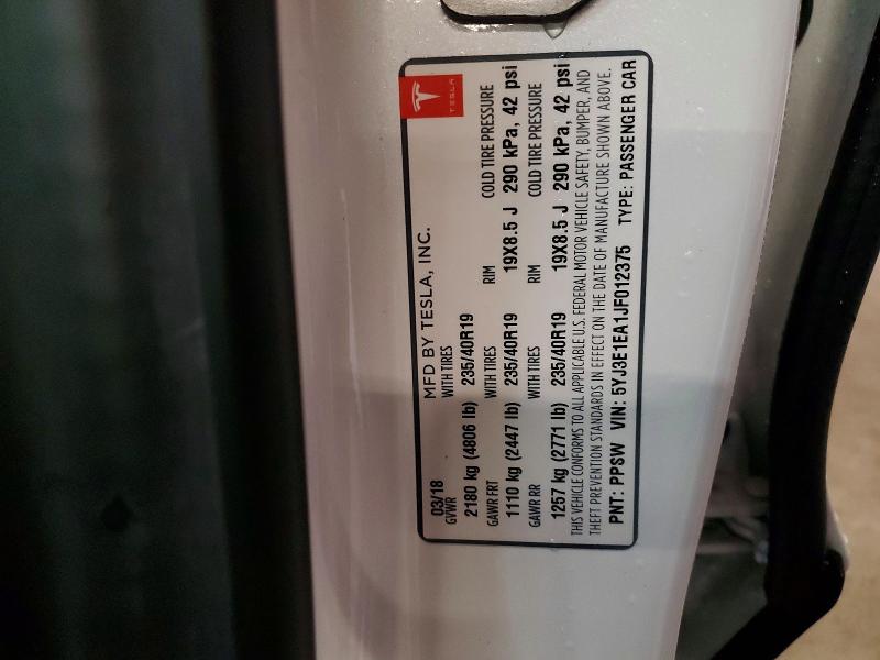 Продажа на аукционе авто 2018 Tesla Model 3, vin: 5YJ3E1EA1JF012375, номер лота: 98594125