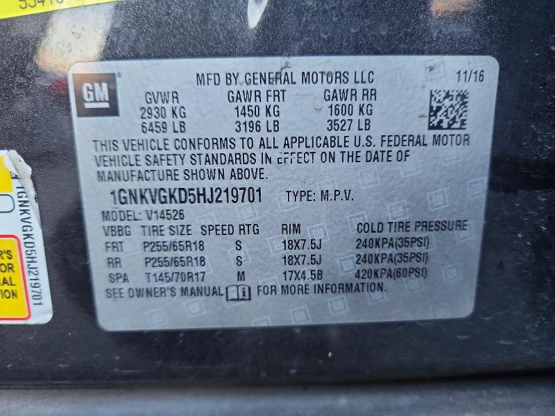 Продаж на аукціоні авто 2017 Chevrolet Traverse L, vin: 1GNKVGKD5HJ219701, номер лоту: 99774565