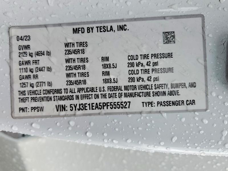 Продаж на аукціоні авто 2023 Tesla Model 3, vin: 5YJ3E1EA5PF555527, номер лоту: 98252755