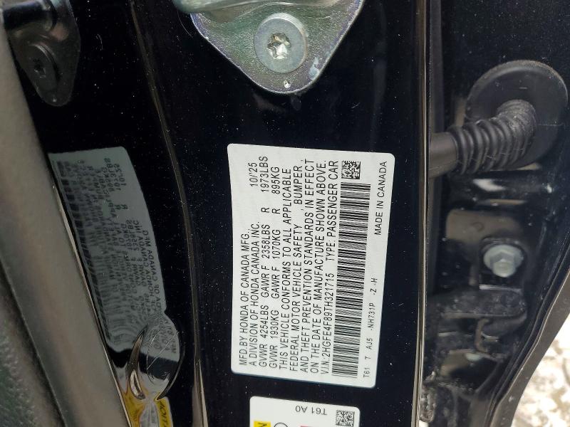 99417095 :رقم المزاد ، 2HGFE4F89TH321715 vin ، 2026 Honda Civic مزاد بيع